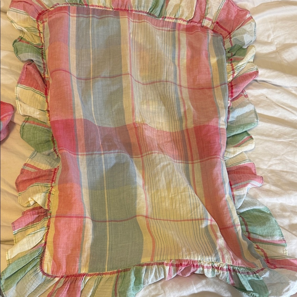 Set (2) vintage Ralph Lauren Pink Pastel Plaid Ruffled Pillow Shams - Picture 6 of 6